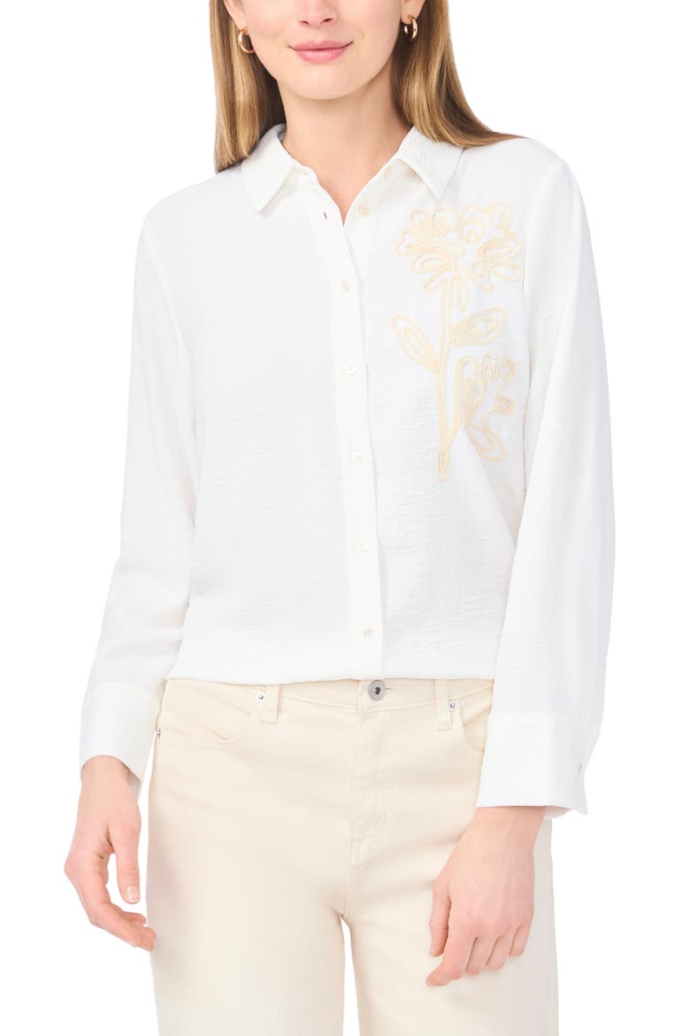 Soutache Flower Button-Up Shirt, Main, color, ULTRA WHITE