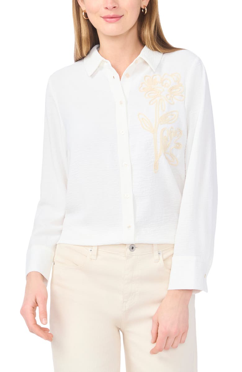 Vince Camuto Soutache Flower Button-Up Shirt, Main, color, Ultra White