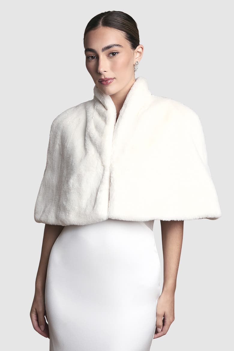 Faux Fur Cropped Cape, Main, color, Ivory