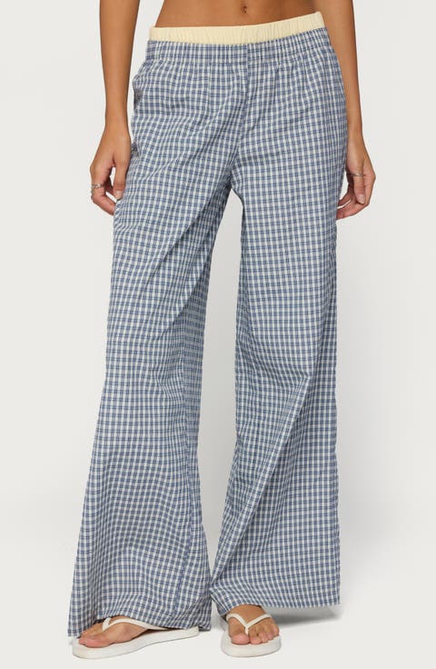 Indya Plaid Pull-On Wide Leg Pants