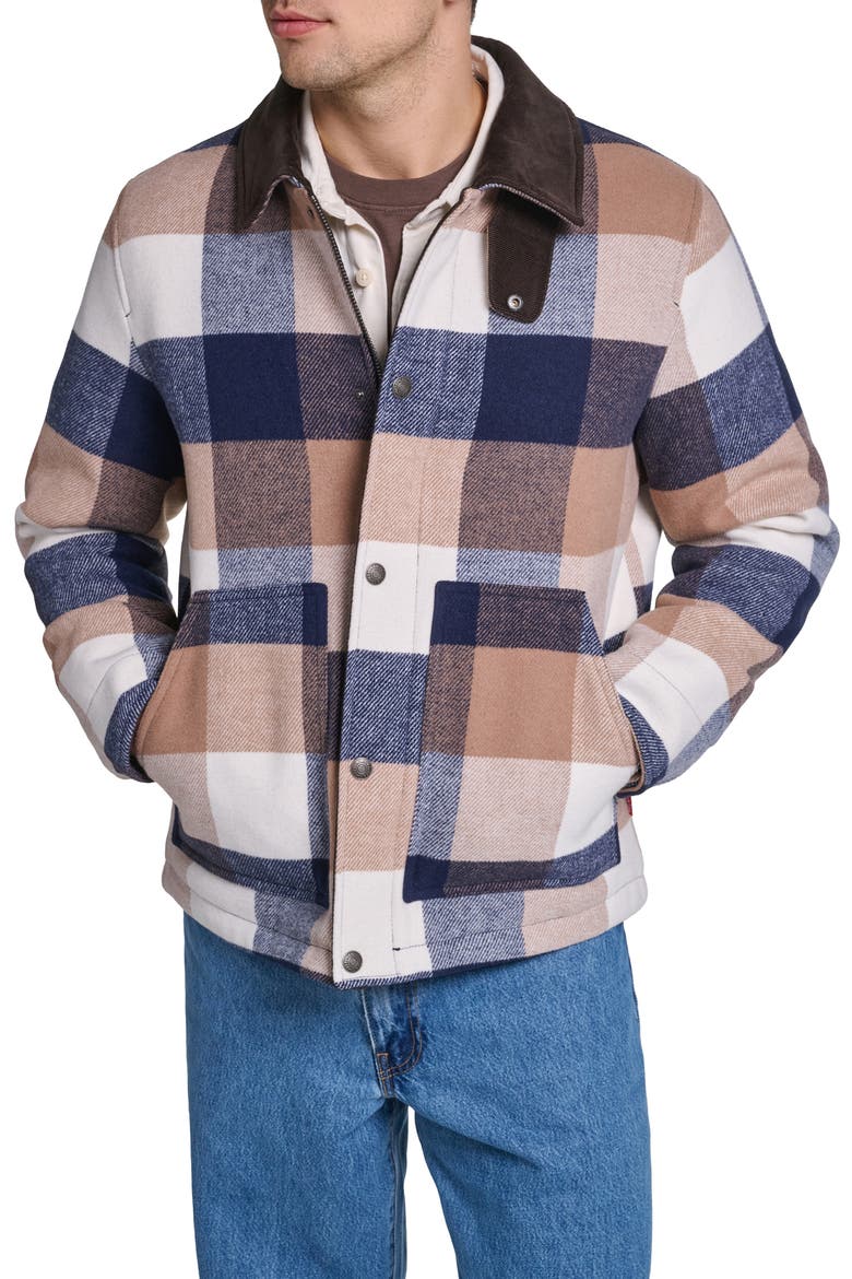 Corduroy Collar Barn Jacket, Main, color, TAN/ NAVY PLAID