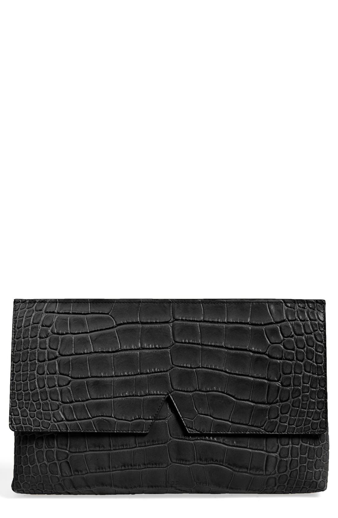 Vince Croc Embossed Leather Clutch, Main, color, 