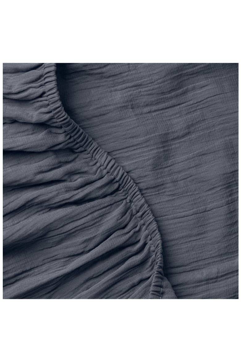 Oasis Crinkled Cotton Gauze Fitted Sheet, Alternate, color, MIDNIGHT TIDE