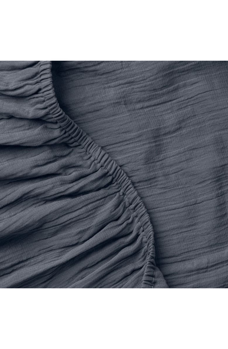Crane Air Oasis Crinkled Cotton Gauze Fitted Sheet, Alternate, color, Midnight Tide