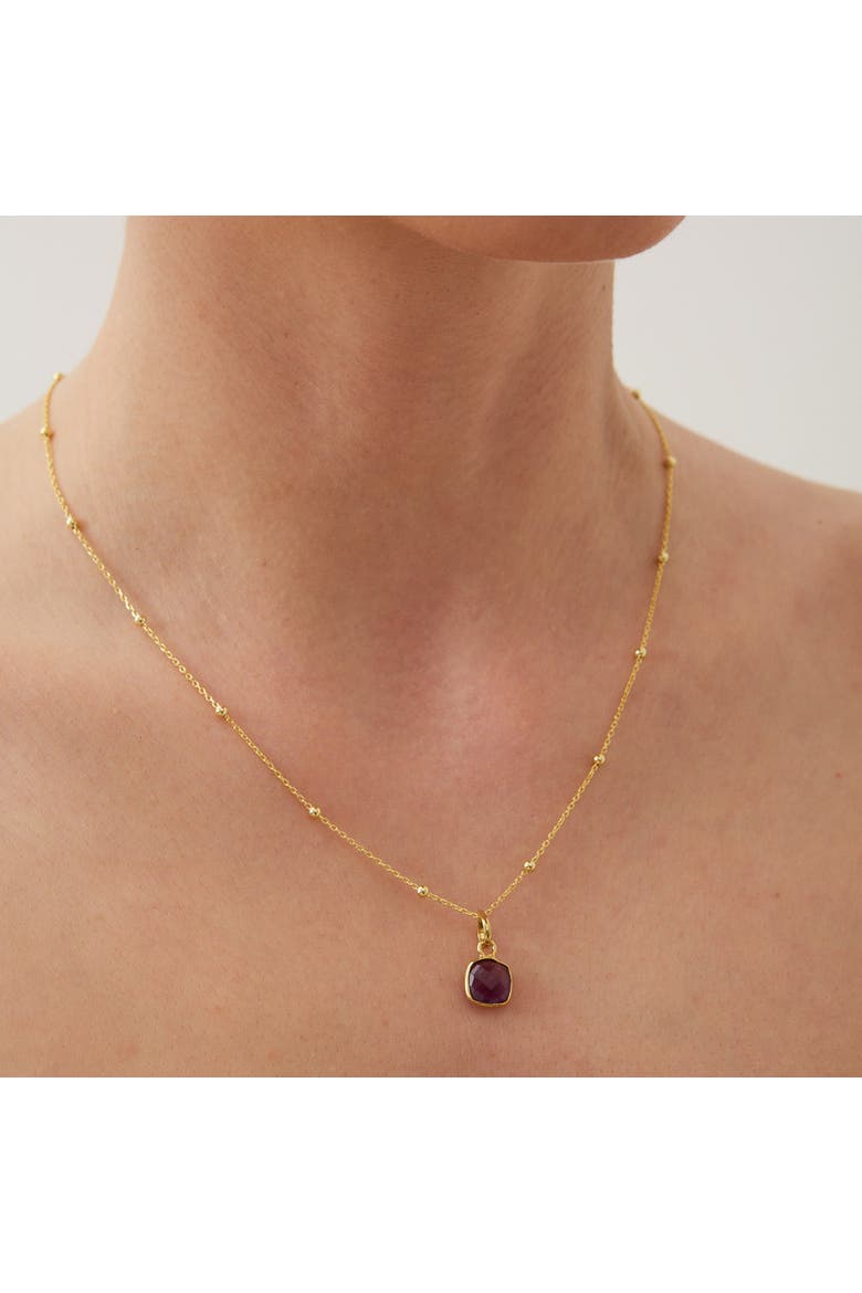 Amethyst Natural Square Pendant Necklace With Beaded Chain in Sterling Silver, Alternate, color, Gold