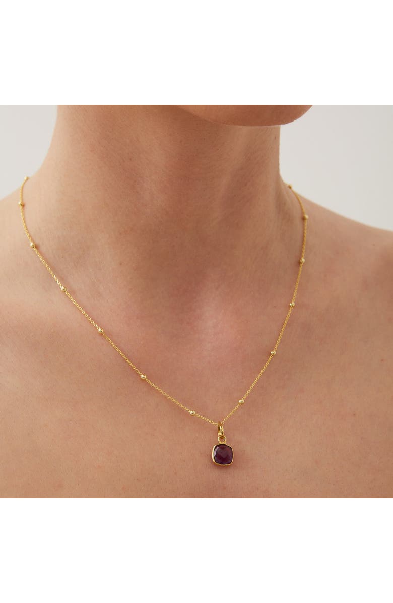 Spero London Amethyst Natural Square Pendant Necklace With Beaded Chain in Sterling Silver, Alternate, color, Gold