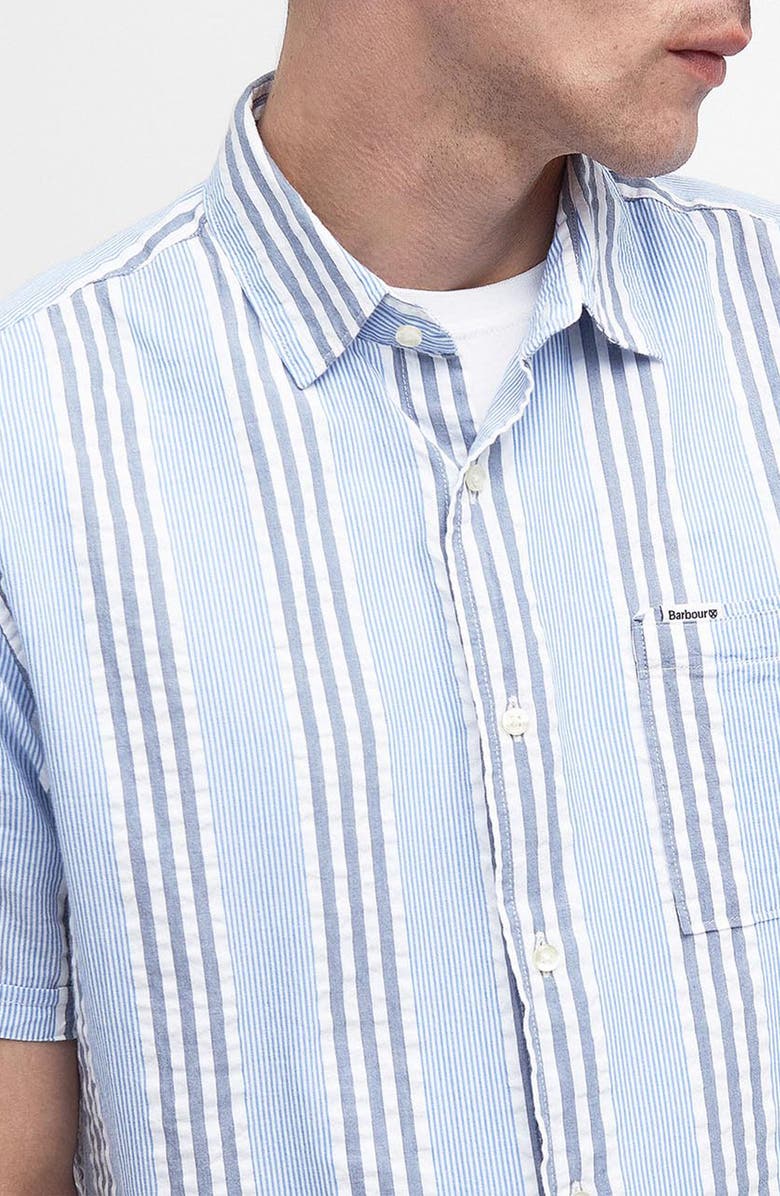 Barbour Stonebay Stripe Short Sleeve Cotton Seersucker Button-Up Shirt, Alternate, color, Sky