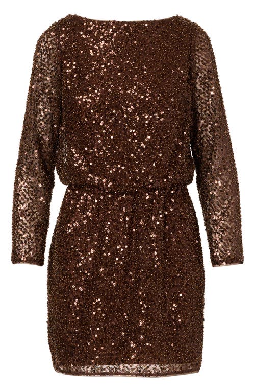 Adrianna Papell Sequin Long Sleeve Minidress In Brown