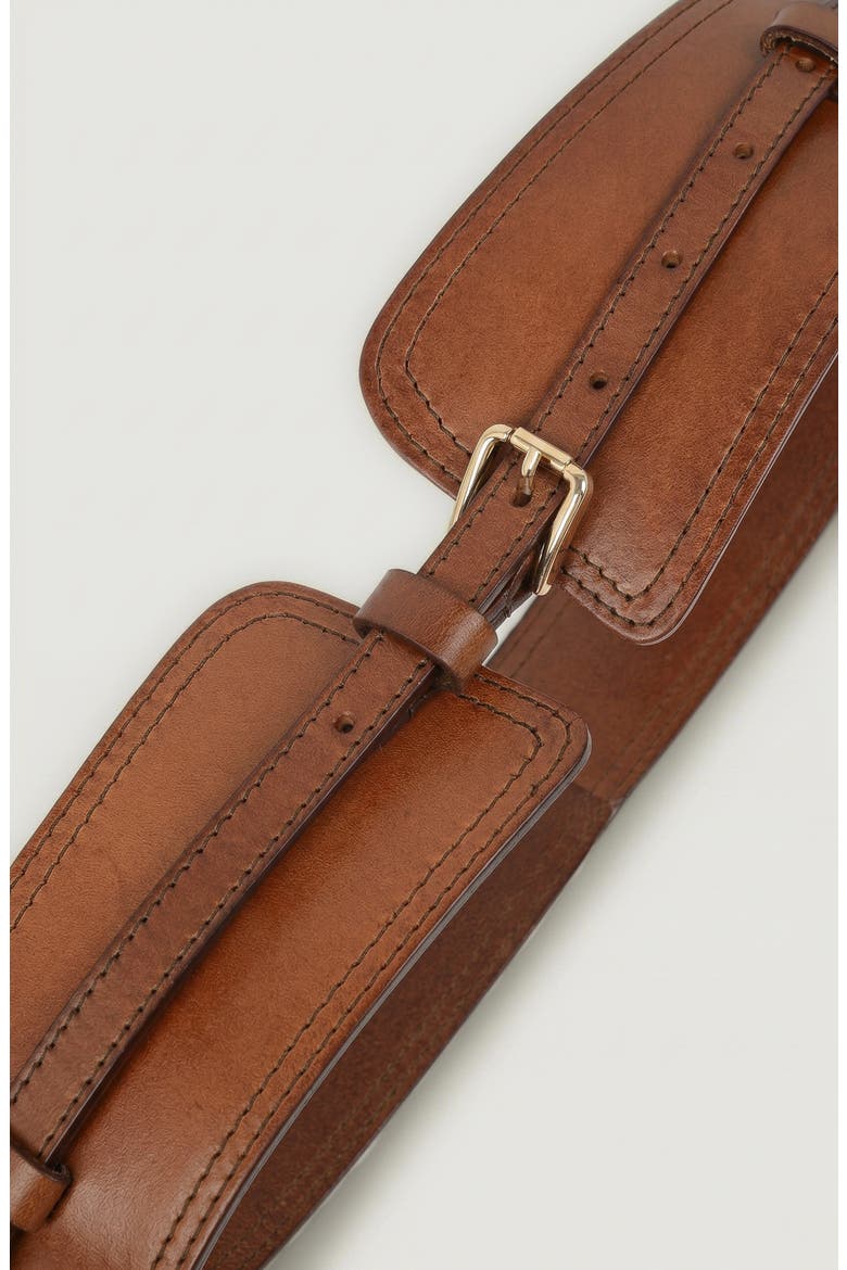 Leather Waist Belt with Layered Strap and Buckle, Alternate, color, Brown