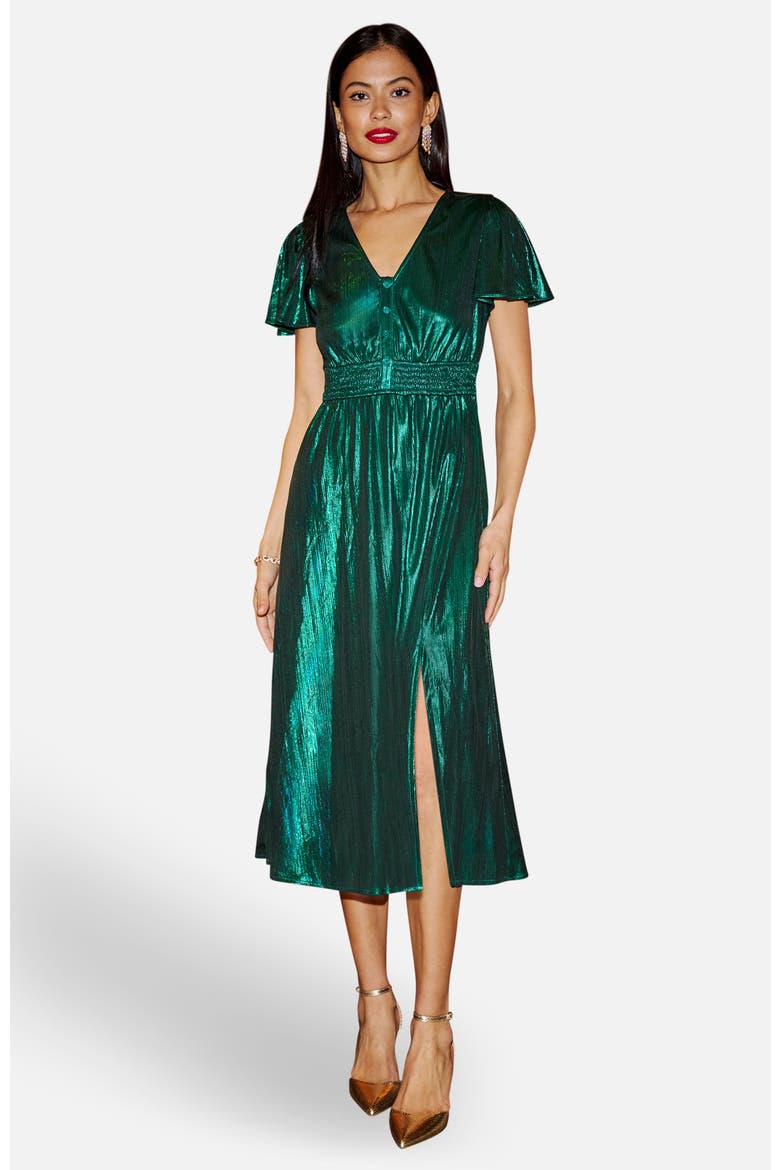 Metallic Ruched Midi Dress, Main, color, Green