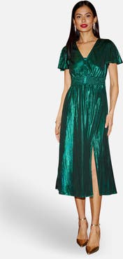 Yumi Metallic Ruched Midi Dress