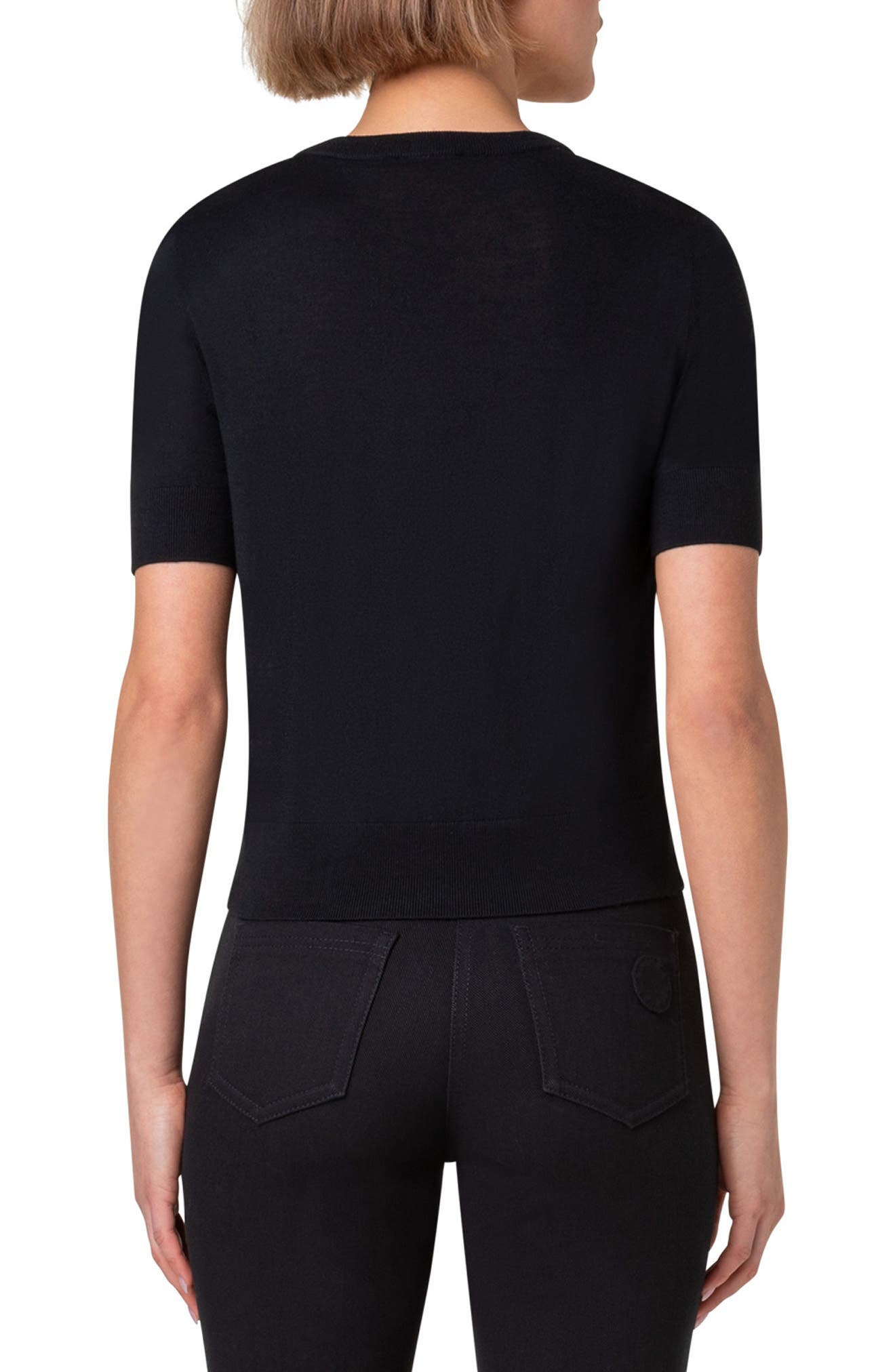 Mini Half Grid Circle Print Mixed Media Short Sleeve Sweater - image 2