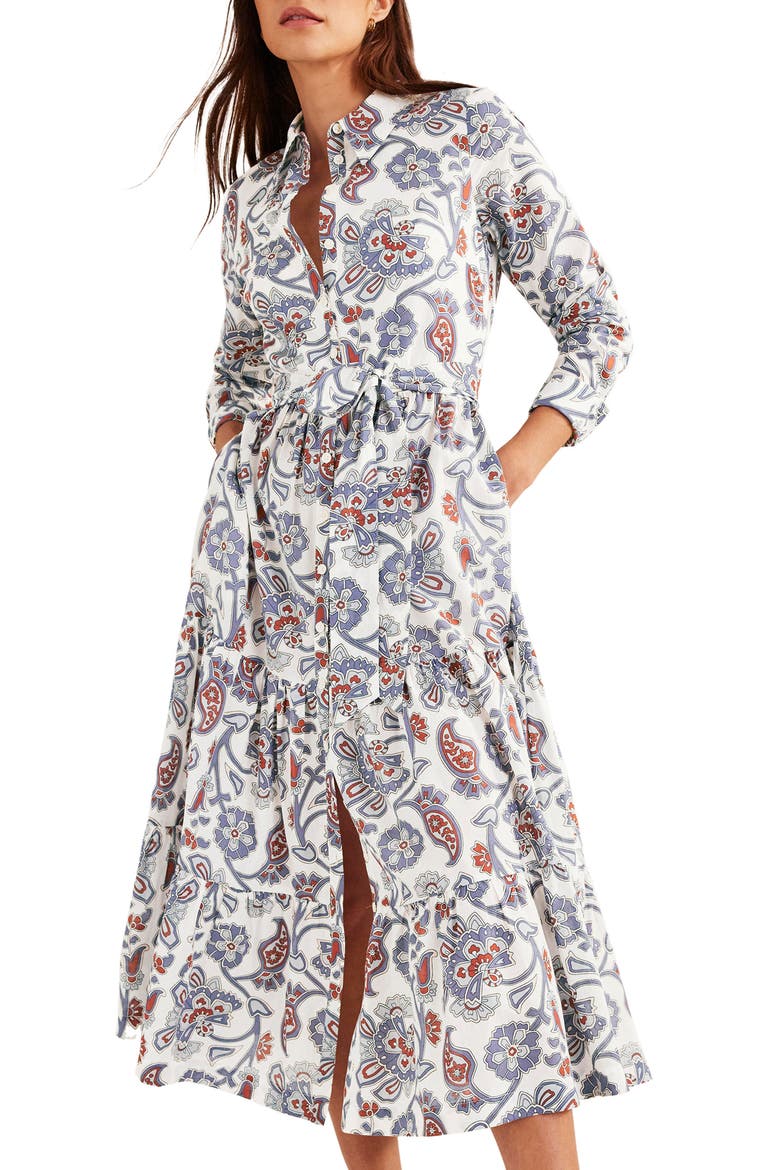 Paisley Tiered Shirtdress, Main, color, NIGHTSHADOW BLUE