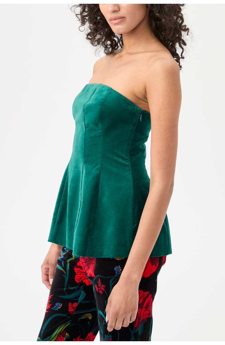 Trina Turk Finale Strapless Velvet Peplum Top, Alternate, color, Opulent Ivy