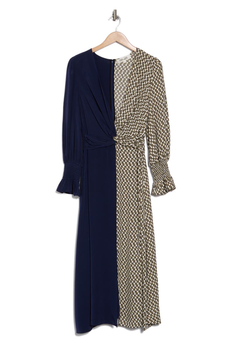 Michelle Long Sleeve Colorblock Dress, Main, color, VINTAGE LOGO IVORY/ NAVY