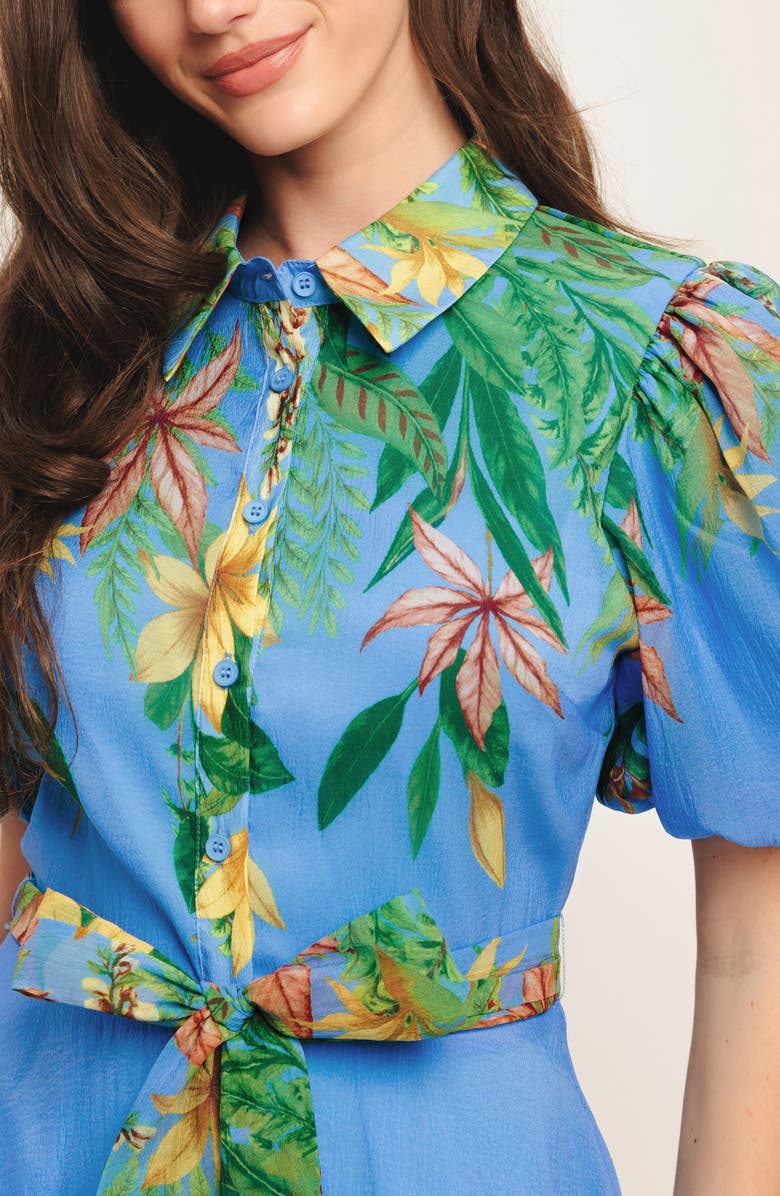 FLYING TOMATO Floral Midi Shirtdress, Alternate, color, Blue