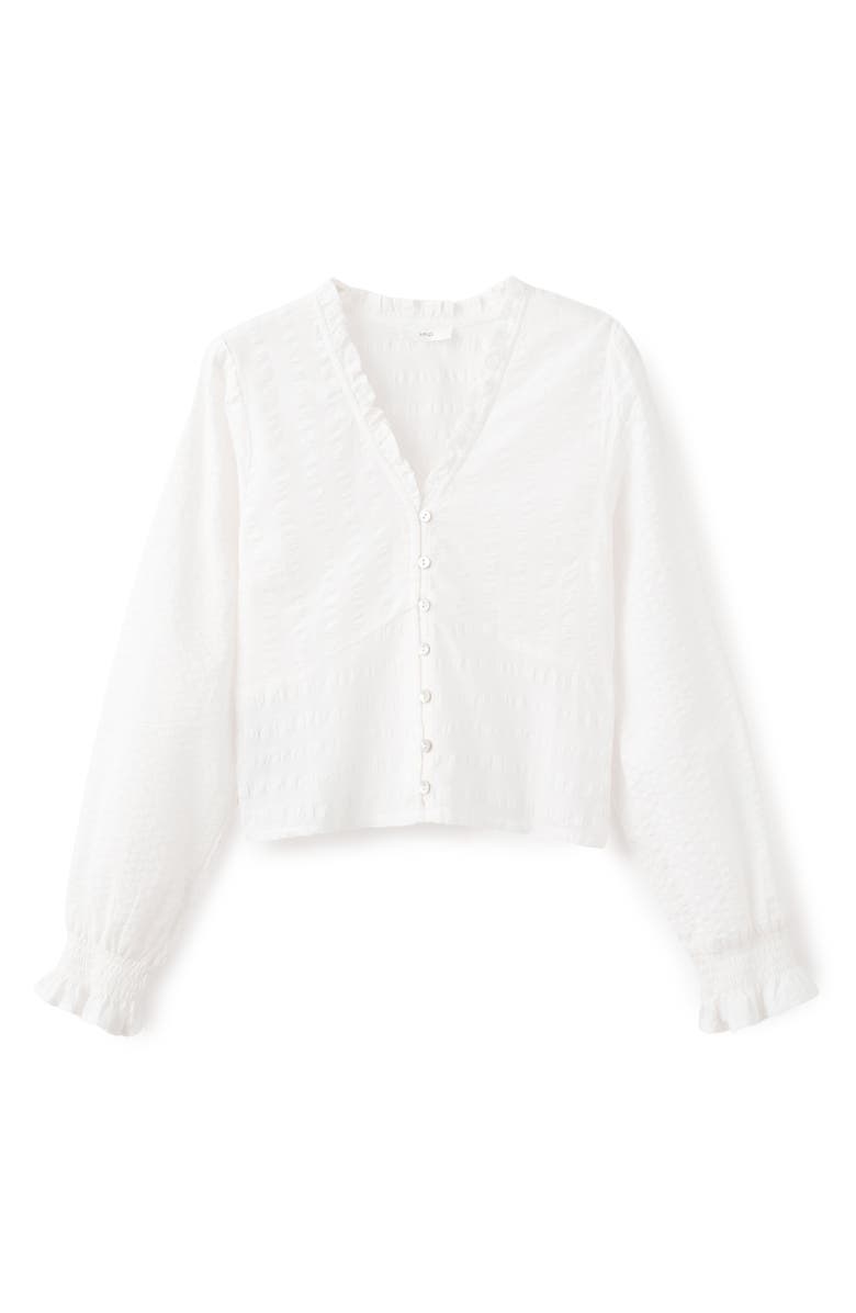 MANGO TEEN Textured Cotton Button-Up Shirt, Alternate, color, Off White