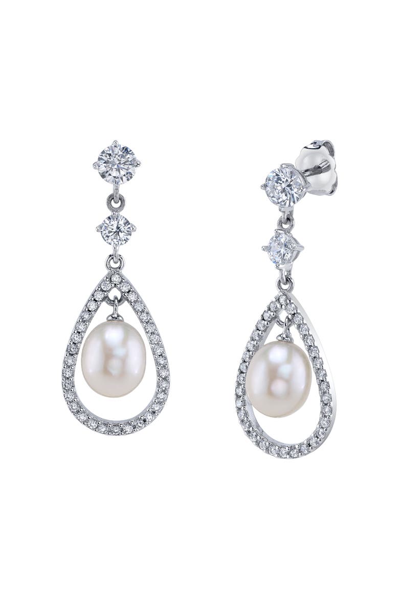 White Freshwater Pearl Dazzel Earrings, Main, color, Sterling Silver