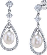 The Pearl Source White Freshwater Pearl Dazzel Earrings