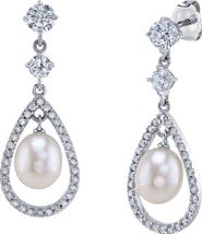 The Pearl Source White Freshwater Pearl Dazzel Earrings