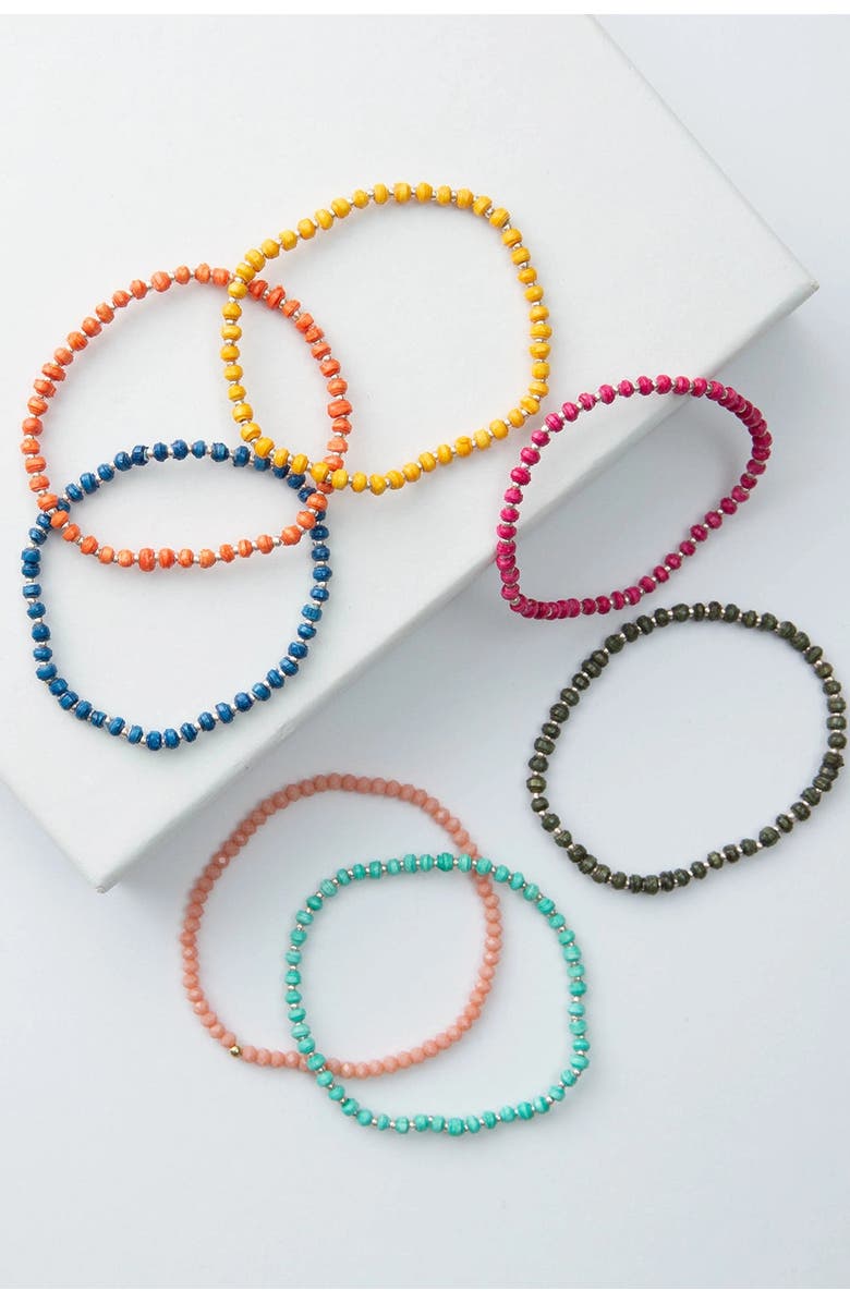Noonday Tiny Paper Bead Bracelet Set of 8, Main, color, Turquoise