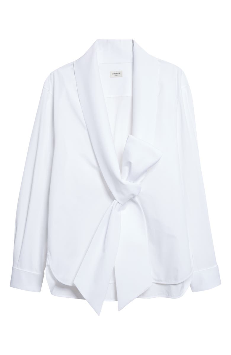 Saint Laurent Lavalliere Plunge Neck Top, Alternate, color, Blanc