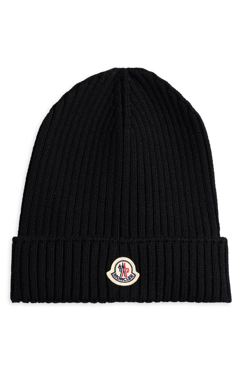 Moncler Kids' Logo Patch Virgin Wool Beanie, Main, color, Black
