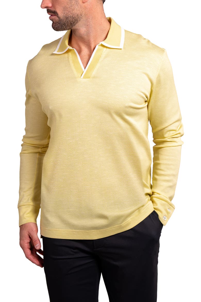 Ascension0003 Yellow Johnny Collar Long Sleeve Textured Cotton Polo, Alternate, color, YELLOW