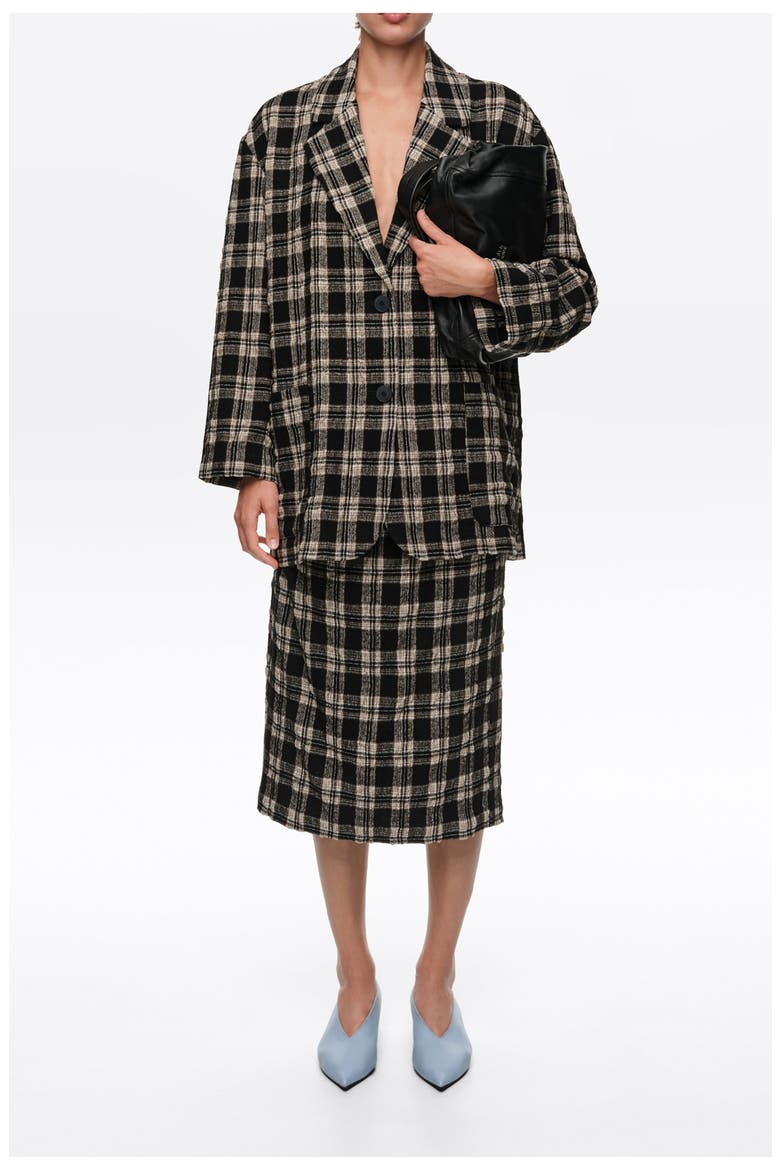 Checked Straight Wool Midi Skirt, Alternate, color, BLACK
