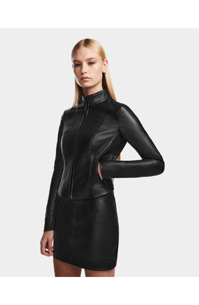 Rudsak ABIGAIL Women's Black Leather Racer Jacket, Alternate, color, Black