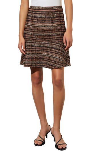 Ming Wang Ruffle Tweed Miniskirt In Brown