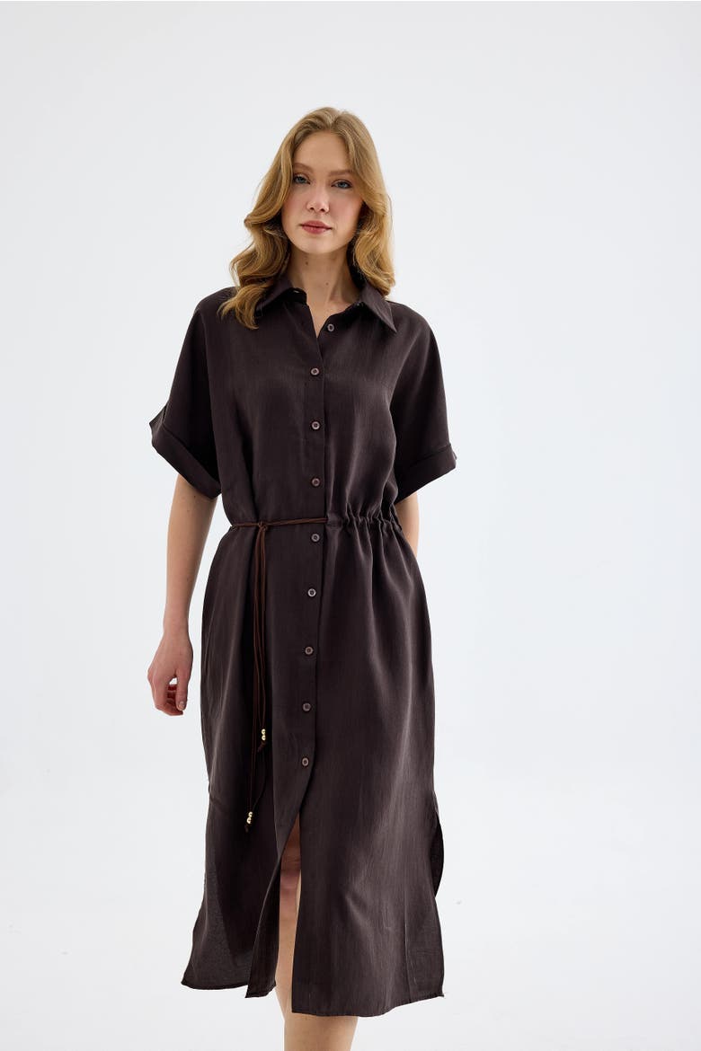 Solenne Cotton Midi Shirt Dress, Alternate, color, Brown