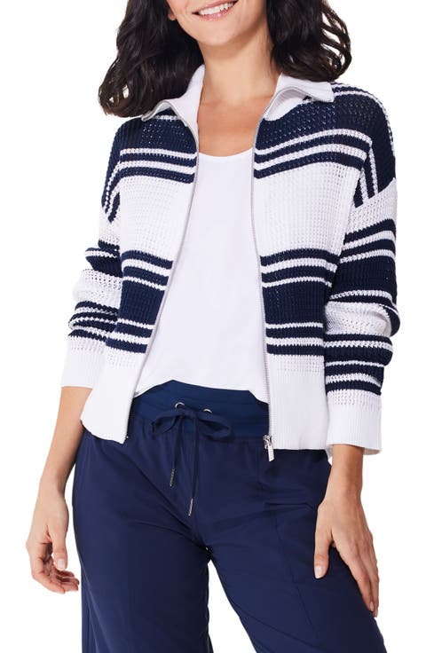 Cotton Mixed Stripe Zip Cardigan