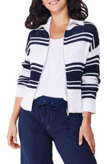 NZ ACTIVE by NIC+ZOE Cotton Mixed Stripe Zip Cardigan