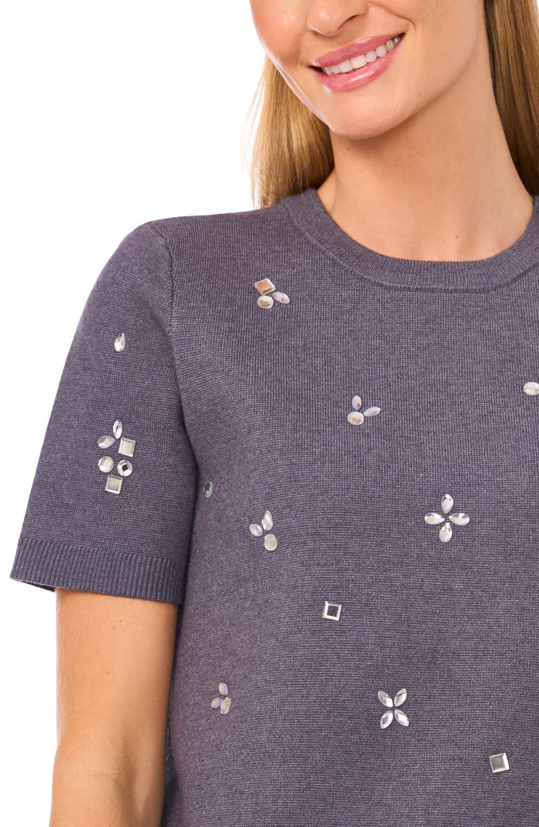 CeCe Embellished Short Sleeve Sweater, Alternate, color, Grey Night