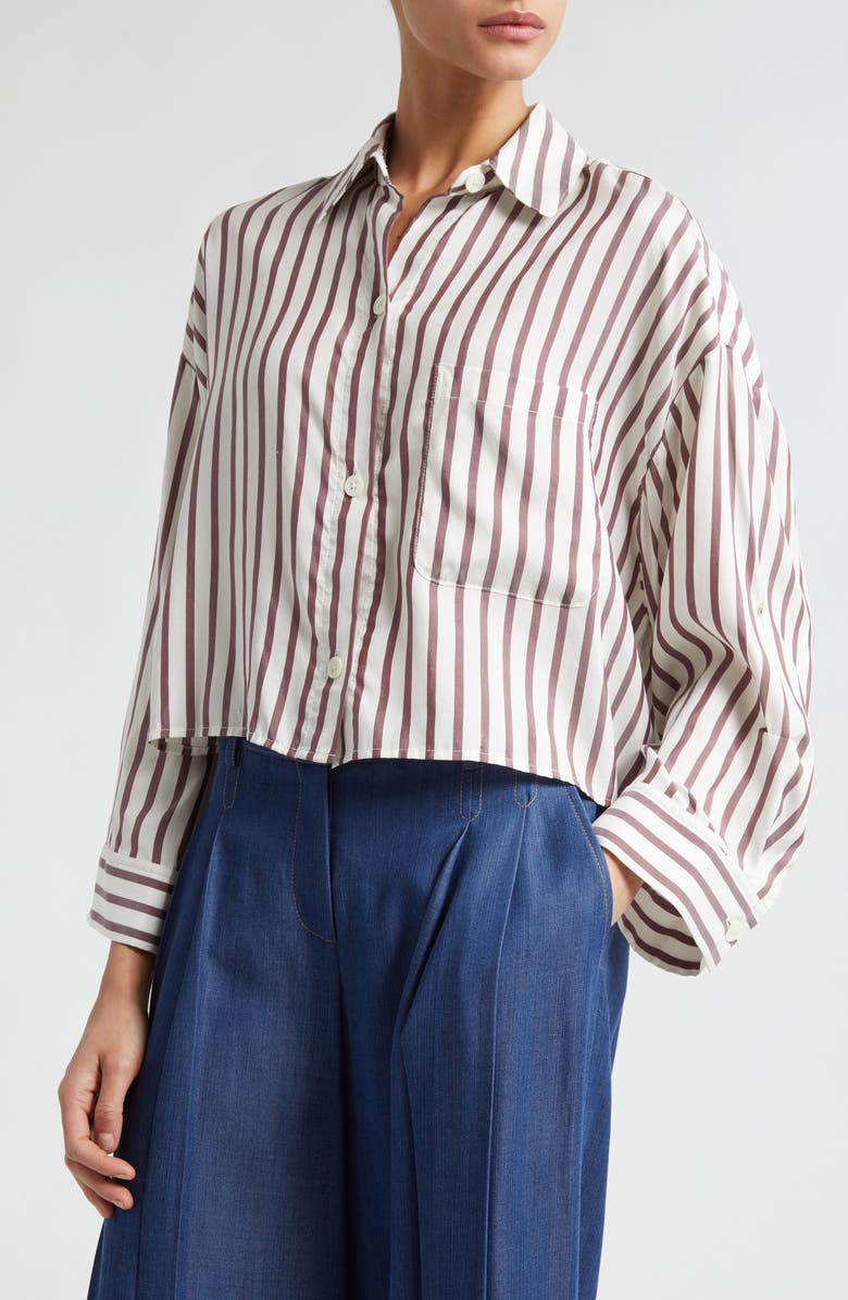 TWP Next Ex Stripe Crop Silk Shirt, Alternate, color,