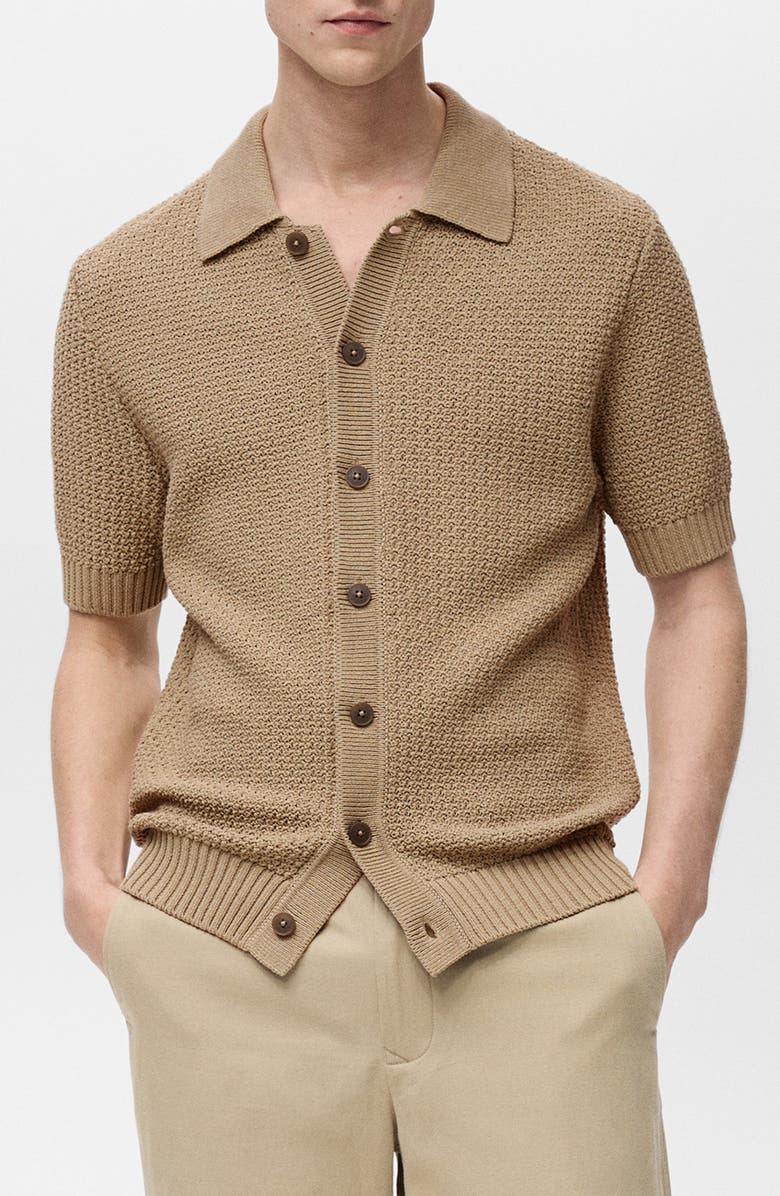 MANGO Textured Cotton Blend Button-Up Shirt, Main, color, 