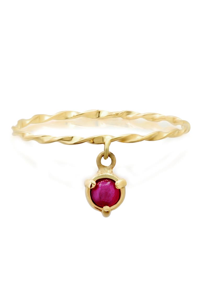 14K Yellow Gold Twisted Double Dangle Stone "Claw" Stack Ring, Main, color, Ruby