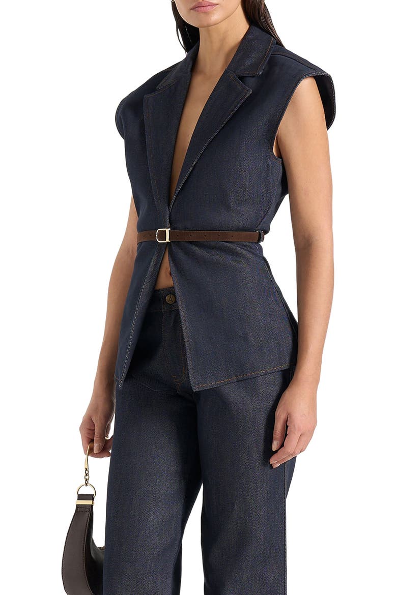 Linda Denim Wide Shoulder Cinched Waistcoat, Main, color, Indigo