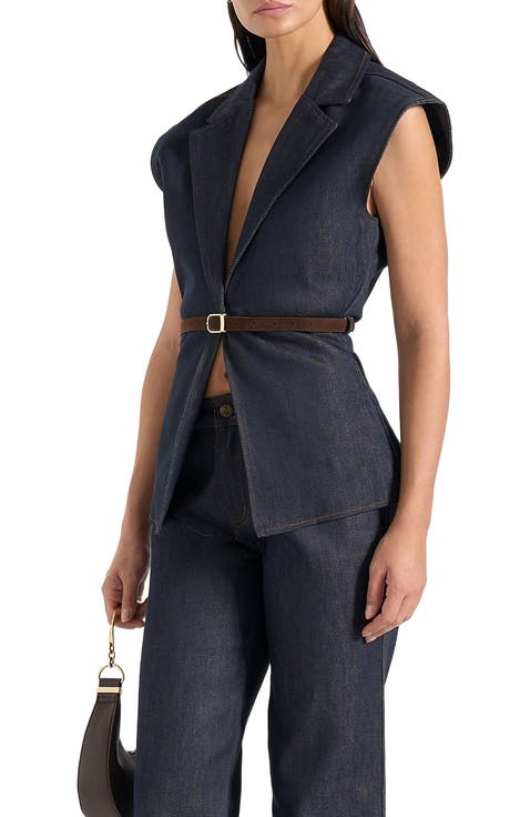 Linda Denim Wide Shoulder Cinched Waistcoat