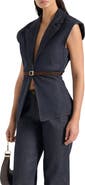 Manière De Voir Linda Denim Wide Shoulder Cinched Waistcoat