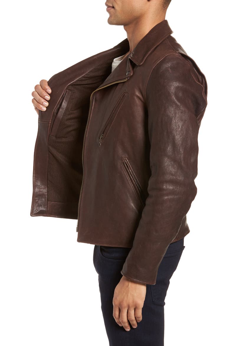 Leather Moto Jacket, Alternate, color, BROWN