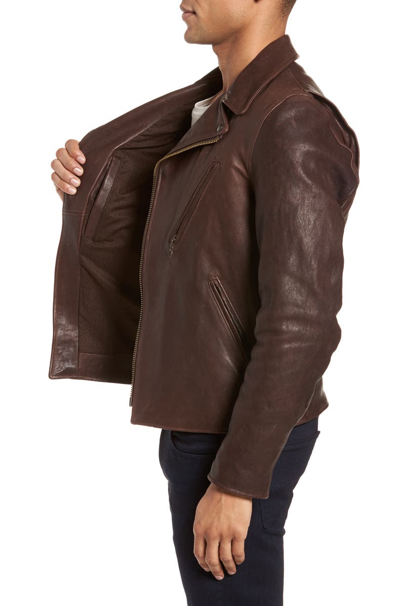 Schott NYC Leather Moto Jacket, Alternate, color, Brown
