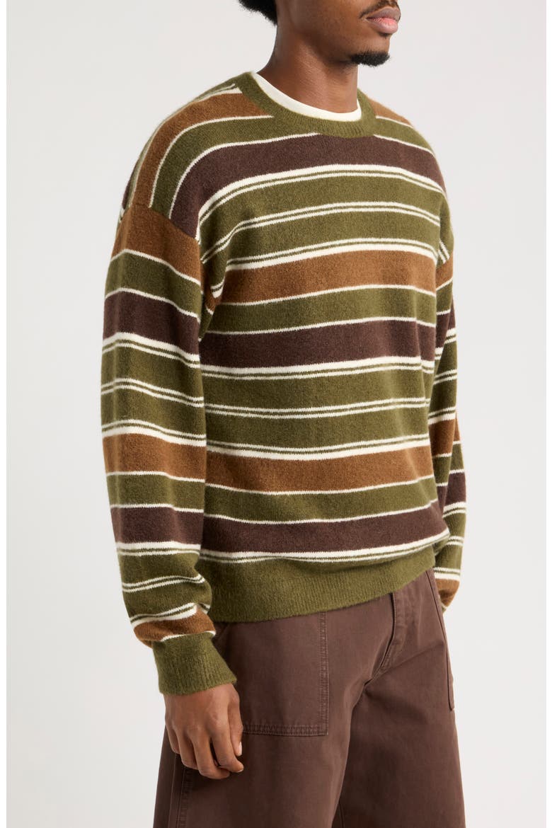 Fuzzy Stripe Oversize Crewneck Sweater, Alternate, color, OLIVE BODHI STRIPE