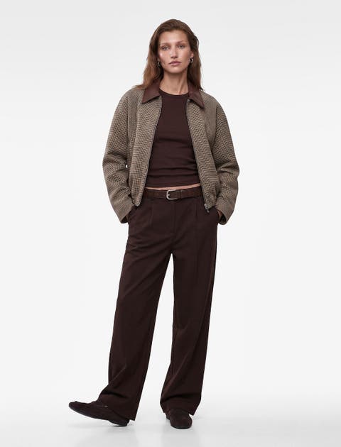 Micro-checked Oversized Bomber Jacket
