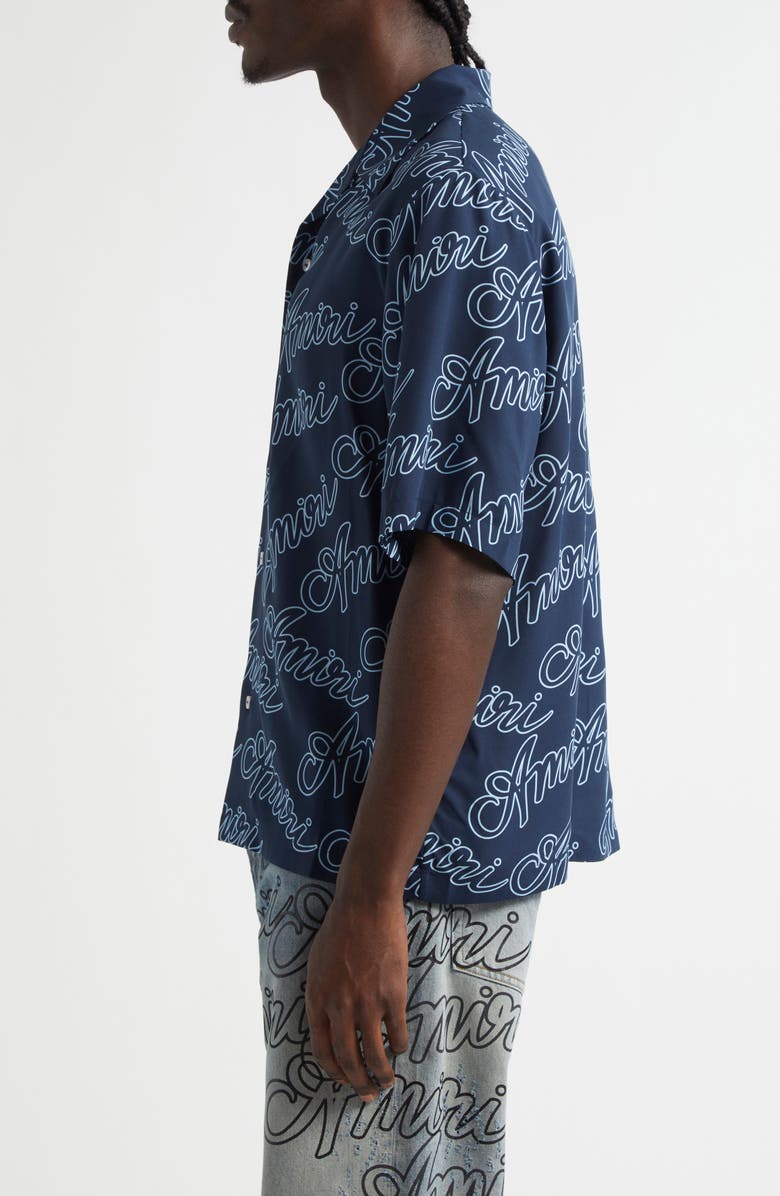 AMIRI Script Bowling Shirt, Alternate, color, Midnight Blue