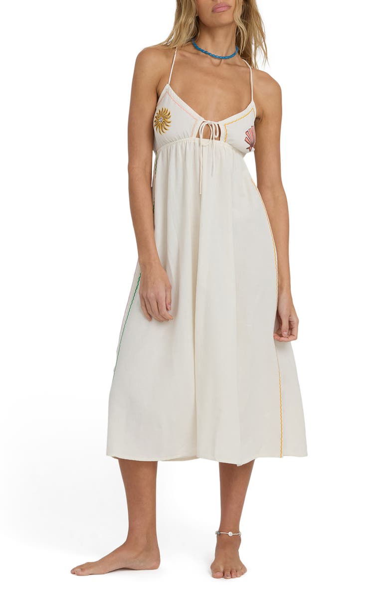 Billabong Wave Haze Embroidered Midi Dress, Main, color, Salt Crystal