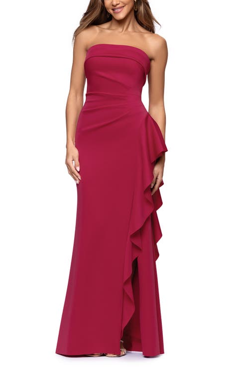 Ruffle Strapless Scuba Crepe Gown