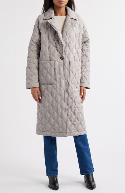 Bernardo Diamond Quilted Long Coat In Gray