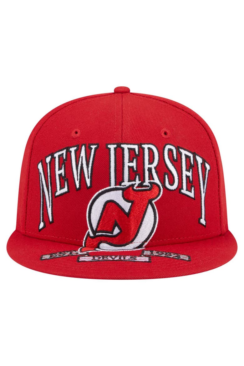 Men's New Era Red New Jersey Devils Oversized Vintage Arch 59Fifty Fitted Hat, Alternate, color, Red